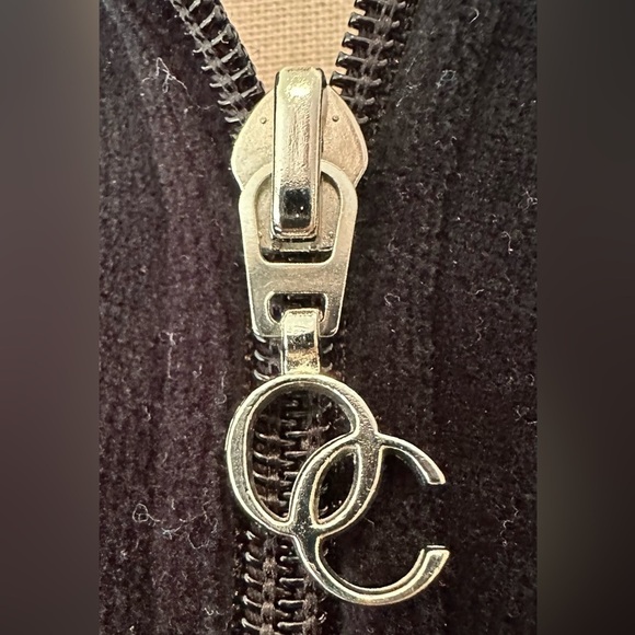 VTG Oleg Cassini Sport Velour Zip Front Jacket Striped in Black SZ L EUC - Picture 4 of 7